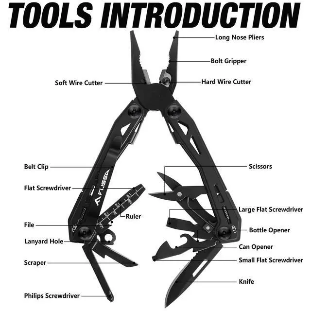 Alt view image 3 of 7 - 16-in-1 Stainless Steel Multi Tool, Gifts for Men Dad, EDC Multitool with Pocket Knife, Pliers, Belt Clip and Oxford Sheath, Self-locking Utility Multi-Tool for Camping Survival Outdoor