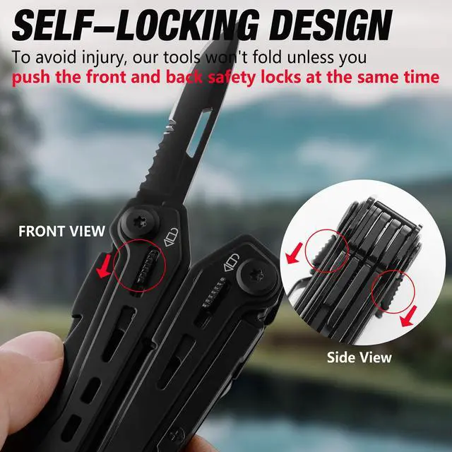 Alt view image 4 of 7 - 16-in-1 Stainless Steel Multi Tool, Gifts for Men Dad, EDC Multitool with Pocket Knife, Pliers, Belt Clip and Oxford Sheath, Self-locking Utility Multi-Tool for Camping Survival Outdoor