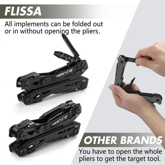 Alt view image 5 of 7 - 16-in-1 Stainless Steel Multi Tool, Gifts for Men Dad, EDC Multitool with Pocket Knife, Pliers, Belt Clip and Oxford Sheath, Self-locking Utility Multi-Tool for Camping Survival Outdoor