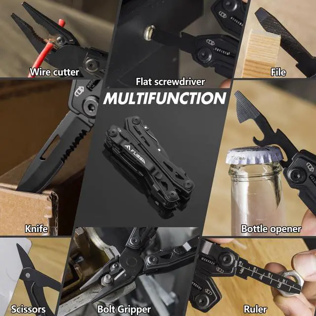 Alt view image 7 of 7 - 16-in-1 Stainless Steel Multi Tool, Gifts for Men Dad, EDC Multitool with Pocket Knife, Pliers, Belt Clip and Oxford Sheath, Self-locking Utility Multi-Tool for Camping Survival Outdoor