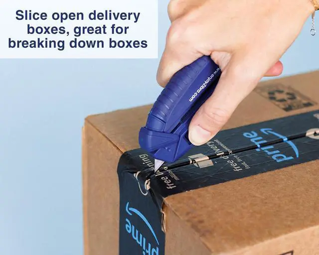 Alt view image 4 of 7 - Open It! 4-in-1 Box Cutter & Package Opener Tool Heavy Duty Scissors, Retractable Blade & Screwdriver All-in-One Household Tool for Boxes & Plastic Packaging, Blue