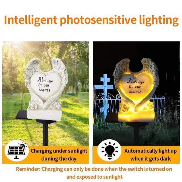 Alt view image 2 of 5 - Solar Powered Love Angel Wing Light, Garden Decorative Resin Beautiful Valentine's Day Floor Light, Wireless Twilight to Dawn LED Lamp Waterproof.