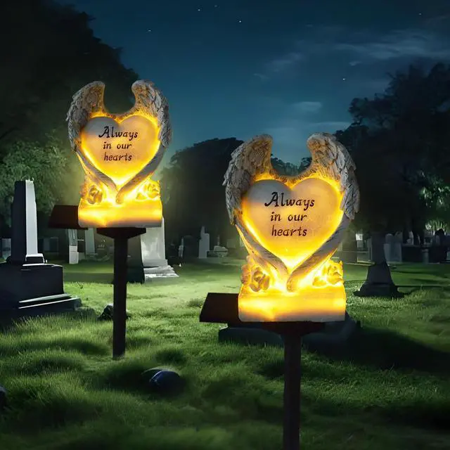 Alt view image 3 of 5 - Solar Powered Love Angel Wing Light, Garden Decorative Resin Beautiful Valentine's Day Floor Light, Wireless Twilight to Dawn LED Lamp Waterproof.