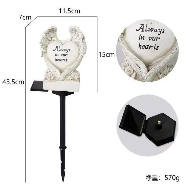Alt view image 5 of 5 - Solar Powered Love Angel Wing Light, Garden Decorative Resin Beautiful Valentine's Day Floor Light, Wireless Twilight to Dawn LED Lamp Waterproof.