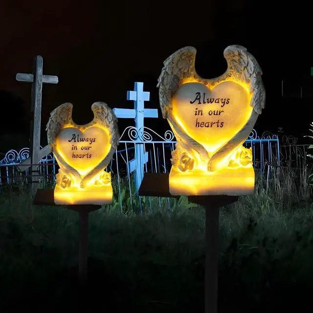 Alt view image 4 of 5 - Solar Powered Love Angel Wing Light, Garden Decorative Resin Beautiful Valentine's Day Floor Light, Wireless Twilight to Dawn LED Lamp Waterproof.