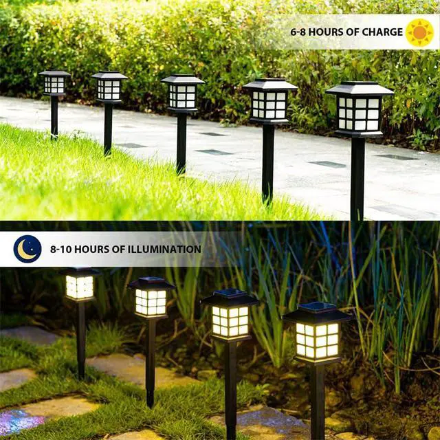 Alt view image 2 of 6 - 6 Packs of LED Solar House Lights, Outdoor Courtyard Decoration Floor Plug-in Warm Light, Wireless Dusk to Dawn Waterproof Garden Road Landscape Lights.