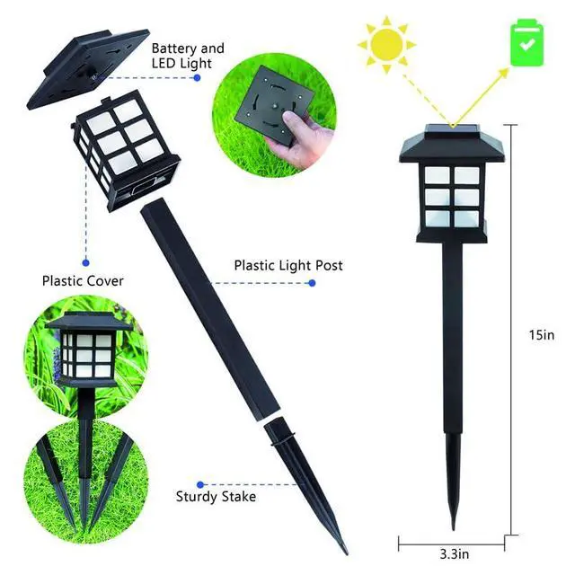 Alt view image 4 of 6 - 6 Packs of LED Solar House Lights, Outdoor Courtyard Decoration Floor Plug-in Warm Light, Wireless Dusk to Dawn Waterproof Garden Road Landscape Lights.