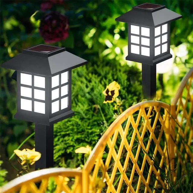 Alt view image 5 of 6 - 6 Packs of LED Solar House Lights, Outdoor Courtyard Decoration Floor Plug-in Warm Light, Wireless Dusk to Dawn Waterproof Garden Road Landscape Lights.