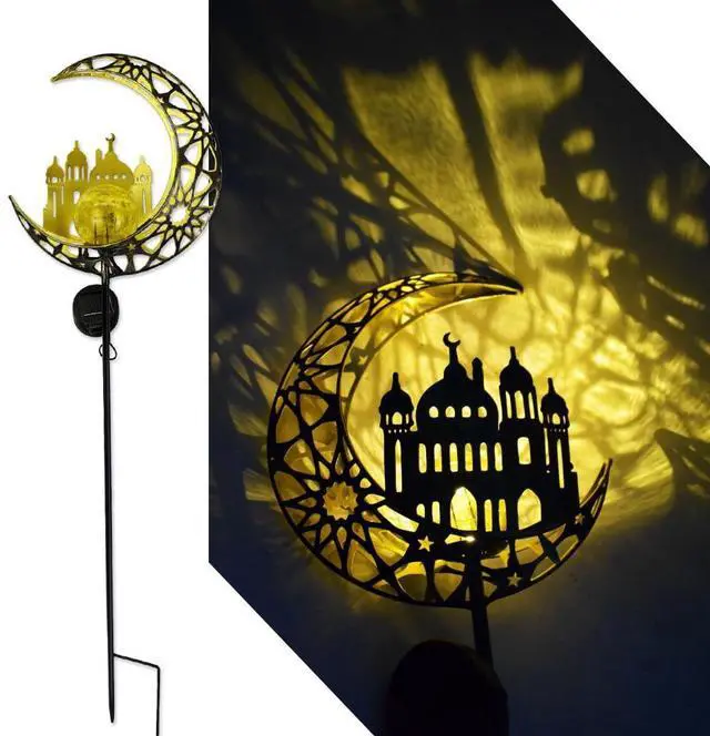 Main image of Solar Powered Moon Castles Light, Garden Decoration Forged Iron Beautiful Castles House Floor Light, Wireless Dusk to Dawn LED Landscape lamp Waterproof.