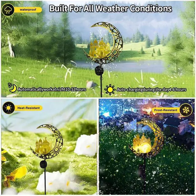 Alt view image 4 of 6 - Solar Powered Moon Castles Light, Garden Decoration Forged Iron Beautiful Castles House Floor Light, Wireless Dusk to Dawn LED Landscape lamp Waterproof.