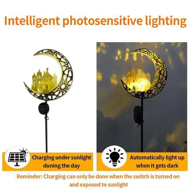 Alt view image 2 of 6 - Solar Powered Moon Castles Light, Garden Decoration Forged Iron Beautiful Castles House Floor Light, Wireless Dusk to Dawn LED Landscape lamp Waterproof.