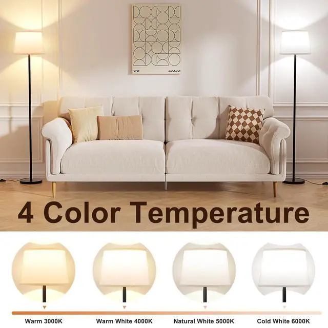 Alt view image 4 of 7 - Modern Floor Lamp with Adjustable Brightness, Remote Control, Black, LED Bulbs, White Shade, Foot Switch, Easy Assembly