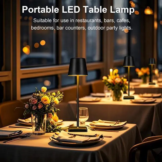 Alt view image 4 of 7 - Cordless Table Lamps,Rechargeable Outdoor Solar LED Lamp,Portable USB Desk Lamp Waterproof,2000mAh Battery Operated,Touch Stepless Dimming Light for Bedroom,Restaurants,Patio,Camping