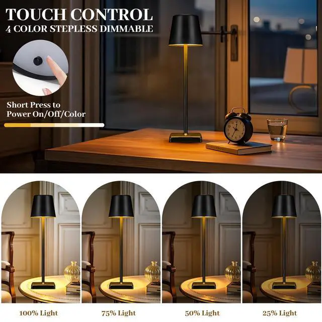 Alt view image 5 of 7 - Cordless Table Lamps,Rechargeable Outdoor Solar LED Lamp,Portable USB Desk Lamp Waterproof,2000mAh Battery Operated,Touch Stepless Dimming Light for Bedroom,Restaurants,Patio,Camping