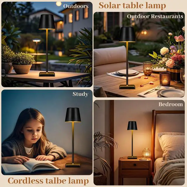 Alt view image 6 of 7 - Cordless Table Lamps,Rechargeable Outdoor Solar LED Lamp,Portable USB Desk Lamp Waterproof,2000mAh Battery Operated,Touch Stepless Dimming Light for Bedroom,Restaurants,Patio,Camping