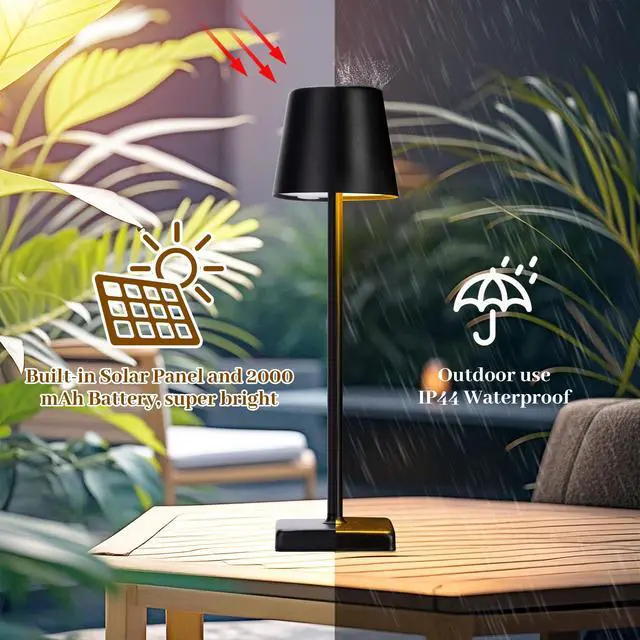 Alt view image 7 of 7 - Cordless Table Lamps,Rechargeable Outdoor Solar LED Lamp,Portable USB Desk Lamp Waterproof,2000mAh Battery Operated,Touch Stepless Dimming Light for Bedroom,Restaurants,Patio,Camping