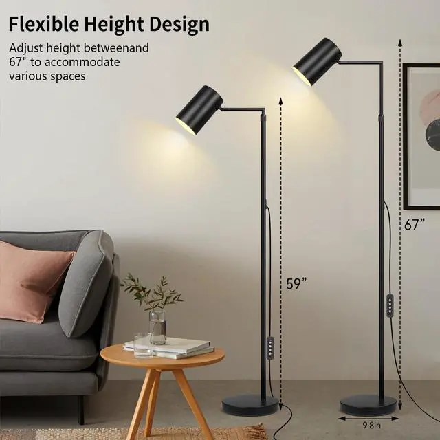 Alt view image 2 of 7 - Arc Black Floor Lamp for Living Room with Timer, Stepless Dimmable&Height Adjustable Modern Reading Standing Lamps for Living Room,Reading Room,Office,LED Bulb Included (Black-DM)