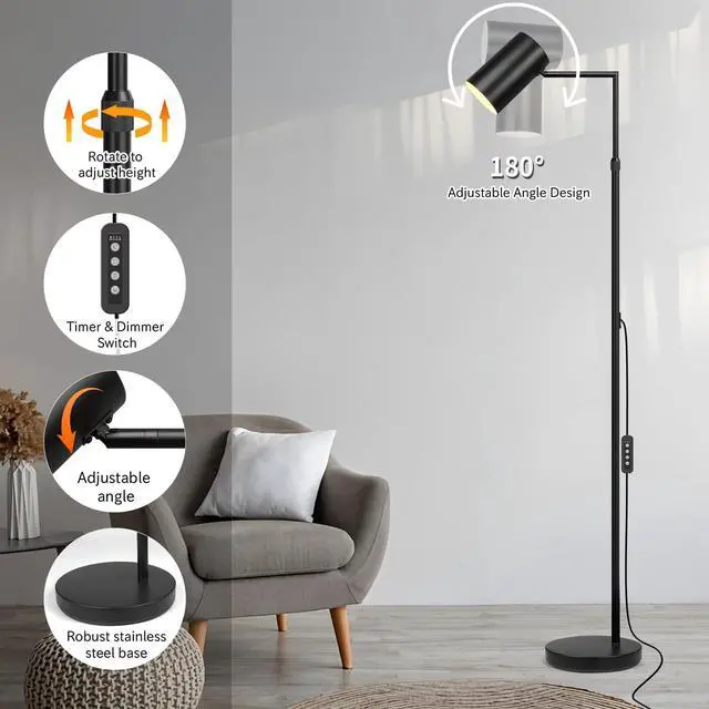 Alt view image 3 of 7 - Arc Black Floor Lamp for Living Room with Timer, Stepless Dimmable&Height Adjustable Modern Reading Standing Lamps for Living Room,Reading Room,Office,LED Bulb Included (Black-DM)
