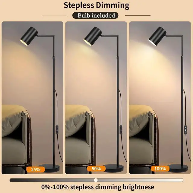 Alt view image 4 of 7 - Arc Black Floor Lamp for Living Room with Timer, Stepless Dimmable&Height Adjustable Modern Reading Standing Lamps for Living Room,Reading Room,Office,LED Bulb Included (Black-DM)