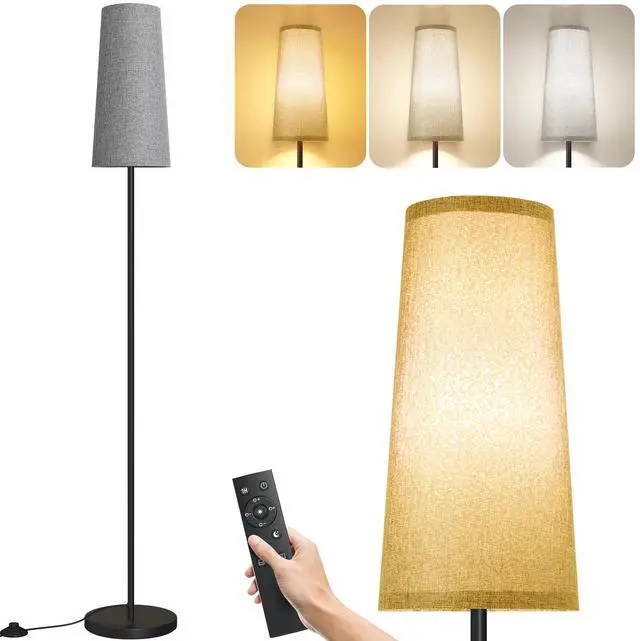 Main image of Floor Lamps for Living Room/Bedroom/Office, Standing Lamp with Remote Control, Dimmable Tall Lamp, Suitable for Modern/Boho/Farmhouse and Other Home Decor Styles, Black+Gray Lampshade