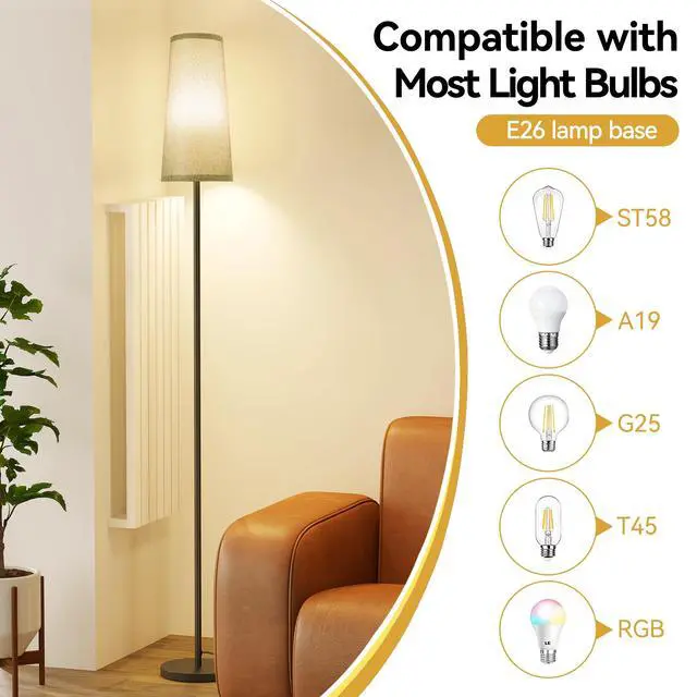 Alt view image 6 of 7 - Floor Lamps for Living Room/Bedroom/Office, Standing Lamp with Remote Control, Dimmable Tall Lamp, Suitable for Modern/Boho/Farmhouse and Other Home Decor Styles, Black+Gray Lampshade