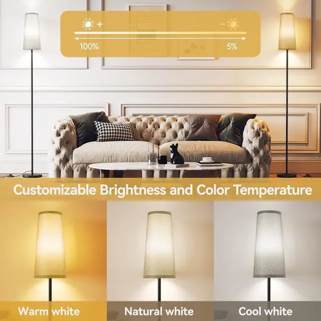 Alt view image 5 of 7 - Floor Lamps for Living Room/Bedroom/Office, Standing Lamp with Remote Control, Dimmable Tall Lamp, Suitable for Modern/Boho/Farmhouse and Other Home Decor Styles, Black+Gray Lampshade