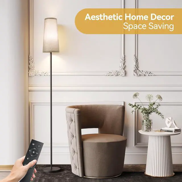 Alt view image 7 of 7 - Floor Lamps for Living Room/Bedroom/Office, Standing Lamp with Remote Control, Dimmable Tall Lamp, Suitable for Modern/Boho/Farmhouse and Other Home Decor Styles, Black+Gray Lampshade