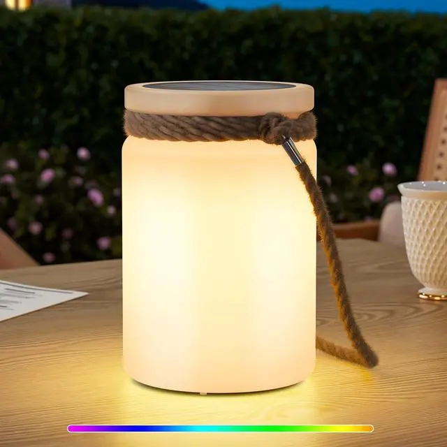 Main image of Solar Table Lamp Lantern Waterproof LED Outdoor Cordless IP44 RGB and Warm White Dimmable for Patio Camping Restaurant Terrace By the Pool