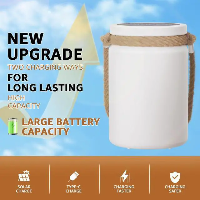 Alt view image 2 of 7 - Solar Table Lamp Lantern Waterproof LED Outdoor Cordless IP44 RGB and Warm White Dimmable for Patio Camping Restaurant Terrace By the Pool