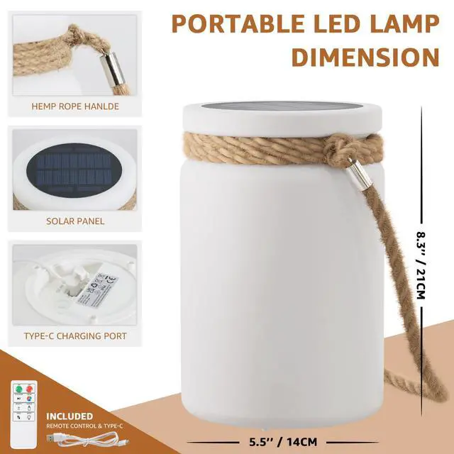 Alt view image 3 of 7 - Solar Table Lamp Lantern Waterproof LED Outdoor Cordless IP44 RGB and Warm White Dimmable for Patio Camping Restaurant Terrace By the Pool
