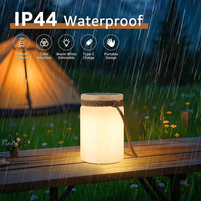 Alt view image 6 of 7 - Solar Table Lamp Lantern Waterproof LED Outdoor Cordless IP44 RGB and Warm White Dimmable for Patio Camping Restaurant Terrace By the Pool