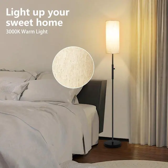 Alt view image 3 of 7 - Floor Lamps for Living Room, Modern Standing Lamp, Minimalist Pole Lamps, Stepless Dimmable 9W Bulb Included, Tall Lamp with Linen Shade, Lamps for Bedroom, Office, Kids Room, Reading Light