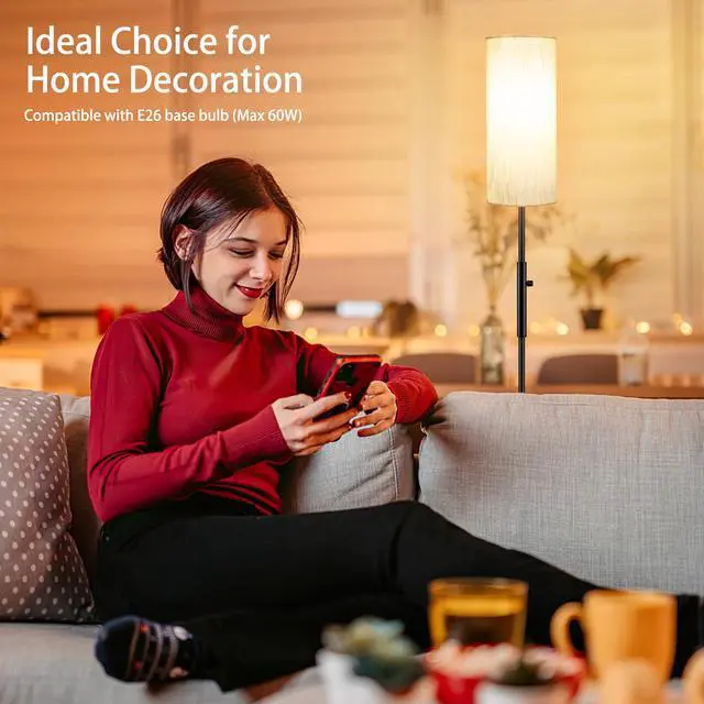 Alt view image 6 of 7 - Floor Lamps for Living Room, Modern Standing Lamp, Minimalist Pole Lamps, Stepless Dimmable 9W Bulb Included, Tall Lamp with Linen Shade, Lamps for Bedroom, Office, Kids Room, Reading Light