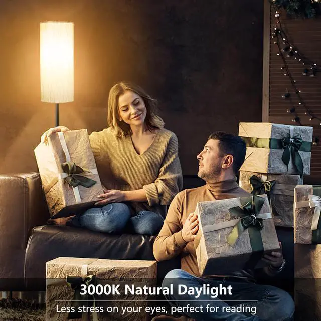 Alt view image 7 of 7 - Floor Lamps for Living Room, Modern Standing Lamp, Minimalist Pole Lamps, Stepless Dimmable 9W Bulb Included, Tall Lamp with Linen Shade, Lamps for Bedroom, Office, Kids Room, Reading Light