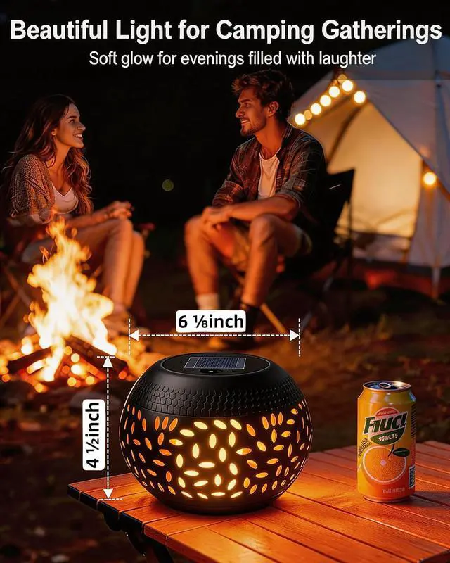 Alt view image 3 of 7 - Solar Table Lights Outdoor Waterproof - Dancing Flickering Flame Lamp Black Metal Tabletop Light Solar Powered Decorative Lighting Lantern for Desk Bedroom Patio Garden Pathway Yard 1 Pack