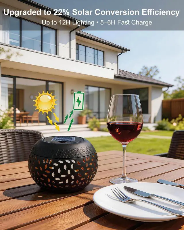 Alt view image 4 of 7 - Solar Table Lights Outdoor Waterproof - Dancing Flickering Flame Lamp Black Metal Tabletop Light Solar Powered Decorative Lighting Lantern for Desk Bedroom Patio Garden Pathway Yard 1 Pack