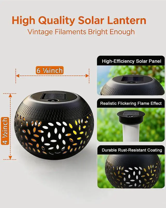 Alt view image 6 of 7 - Solar Table Lights Outdoor Waterproof - Dancing Flickering Flame Lamp Black Metal Tabletop Light Solar Powered Decorative Lighting Lantern for Desk Bedroom Patio Garden Pathway Yard 1 Pack