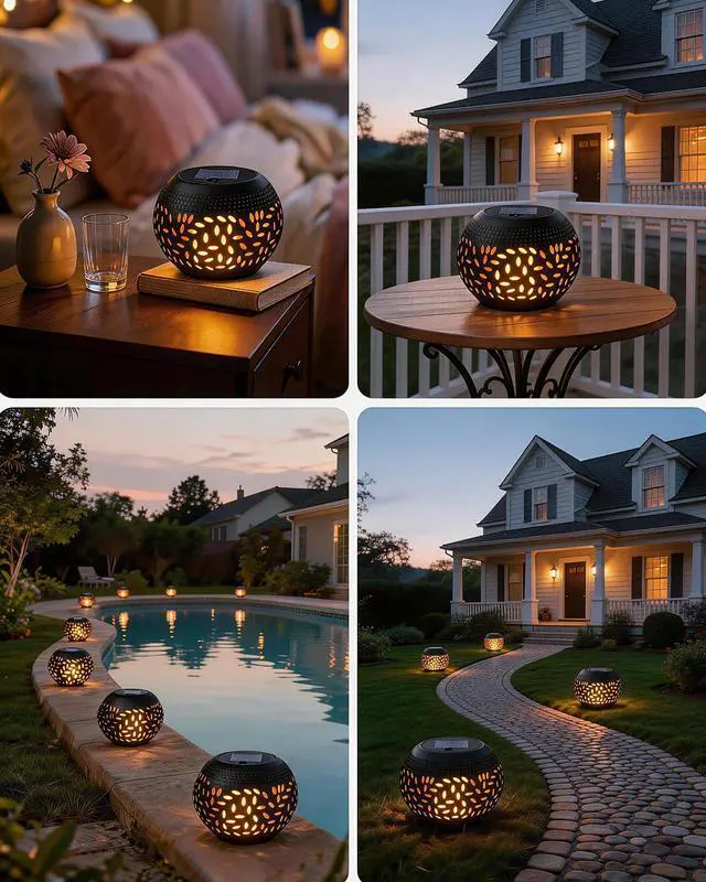 Alt view image 7 of 7 - Solar Table Lights Outdoor Waterproof - Dancing Flickering Flame Lamp Black Metal Tabletop Light Solar Powered Decorative Lighting Lantern for Desk Bedroom Patio Garden Pathway Yard 1 Pack