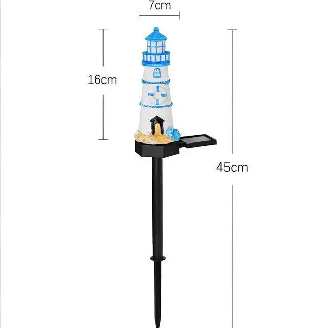 Alt view image 5 of 5 - 2 Packs of Solar Powered red and Blue Lighthouse Floor Lamps, Garden Decorative Resin Cute Lighthouse Lamps,Wireless Dusk to Dawn LED Lights Waterproof.