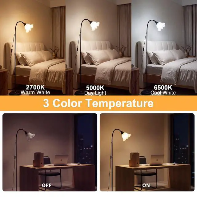 Alt view image 4 of 7 - Flower Standing Floor Lamp Adjustable Height Flexible Bendable Floor Lamp Whimsical Cute Floral Floor Reading Lamp Short Black Floor Lamp Corner Lamp for Living Room Bedroom Office (Black-1)