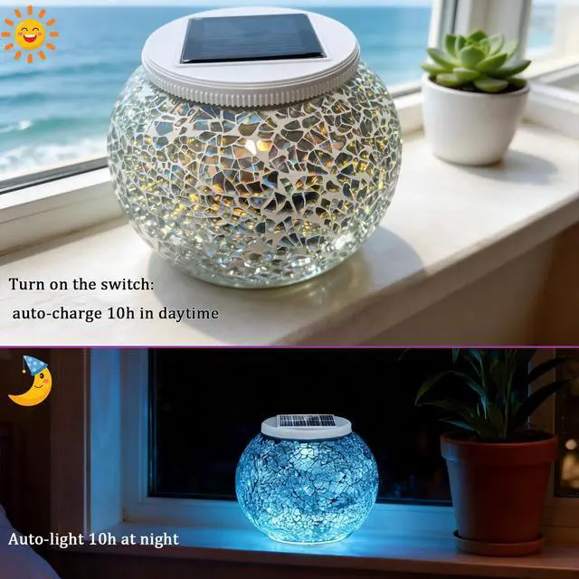 Alt view image 4 of 7 - Color Changing Solar Powered Glass Ball Garden Lights, Table Lamps Waterproof Night Light for Patio, Bar, Party, Yard, Room, Wine Cabinet, Outdoor/Indoor Decorations, Ideal Gift(Crack Glass)