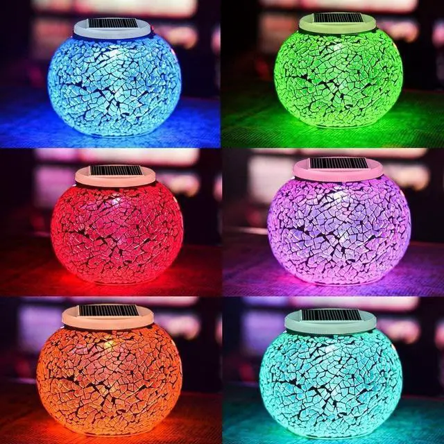 Alt view image 7 of 7 - Color Changing Solar Powered Glass Ball Garden Lights, Table Lamps Waterproof Night Light for Patio, Bar, Party, Yard, Room, Wine Cabinet, Outdoor/Indoor Decorations, Ideal Gift(Crack Glass)