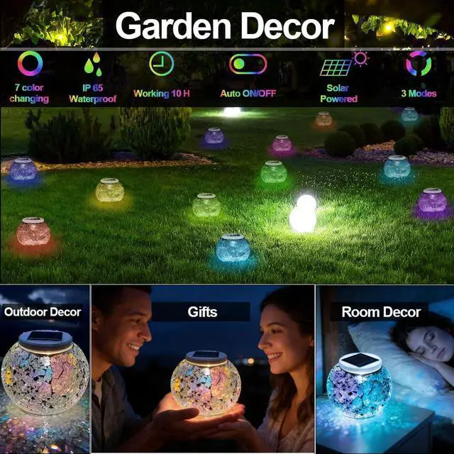 Alt view image 5 of 7 - Color Changing Solar Powered Glass Ball Garden Lights, Table Lamps Waterproof Night Light for Patio, Bar, Party, Yard, Room, Wine Cabinet, Outdoor/Indoor Decorations, Ideal Gift(Crack Glass)