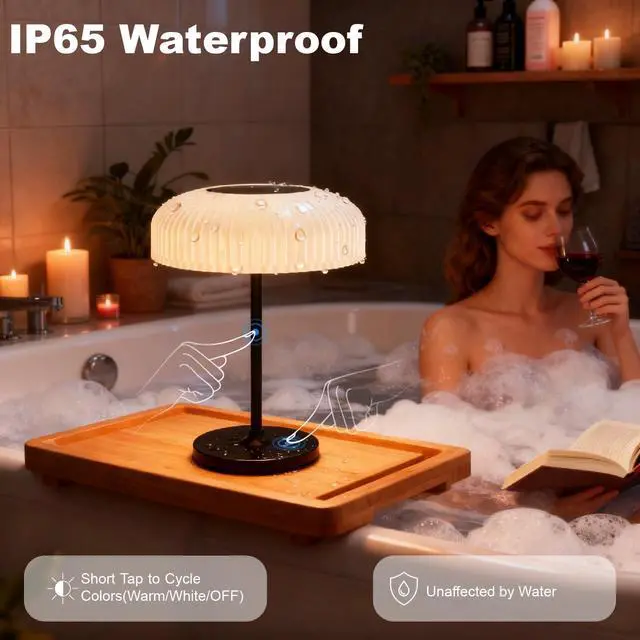 Alt view image 2 of 7 - Solar Outdoor Table Lamp - Waterproof Shower Lamps with Light Sensor, Touch Dimmable Cordless Table Lamp Rechargeable for Garden Patio Bathroom Bedroom, lámpara de escritorio