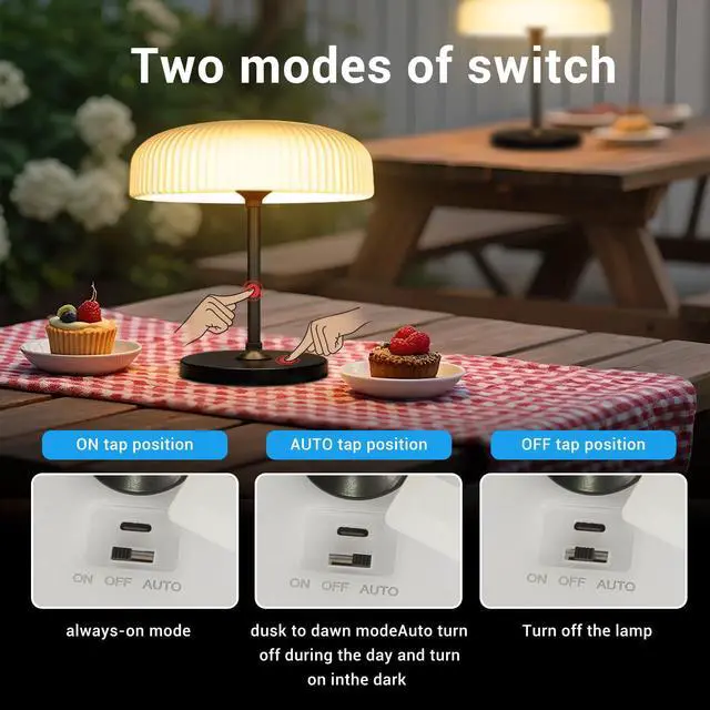 Alt view image 5 of 7 - Solar Outdoor Table Lamp - Waterproof Shower Lamps with Light Sensor, Touch Dimmable Cordless Table Lamp Rechargeable for Garden Patio Bathroom Bedroom, lámpara de escritorio