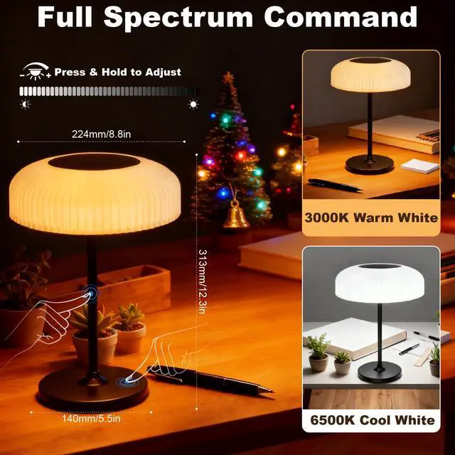 Alt view image 4 of 7 - Solar Outdoor Table Lamp - Waterproof Shower Lamps with Light Sensor, Touch Dimmable Cordless Table Lamp Rechargeable for Garden Patio Bathroom Bedroom, lámpara de escritorio