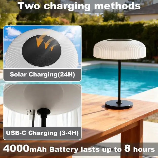 Alt view image 6 of 7 - Solar Outdoor Table Lamp - Waterproof Shower Lamps with Light Sensor, Touch Dimmable Cordless Table Lamp Rechargeable for Garden Patio Bathroom Bedroom, lámpara de escritorio