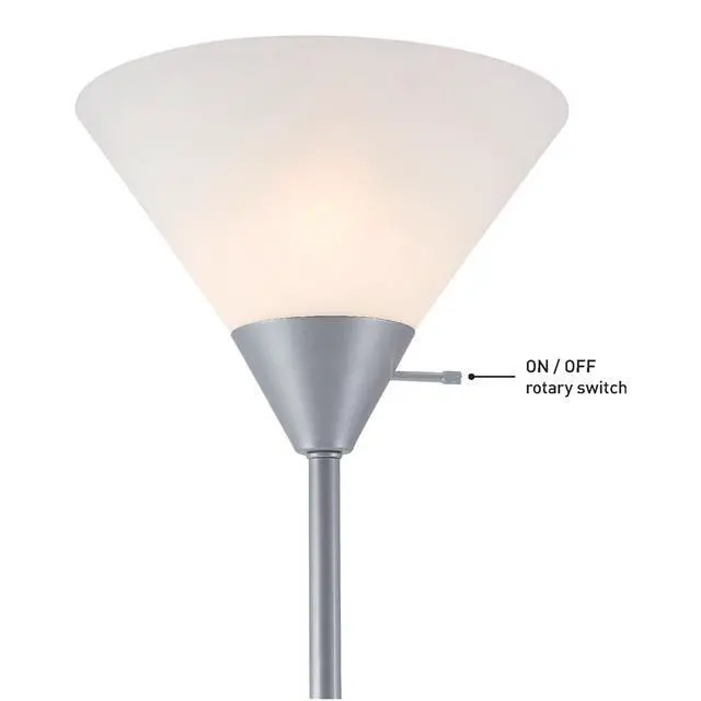 Alt view image 4 of 7 - 677150 Elliott 72" Floor Lamp, Silver, White Plastic Shade, On/Off Rotary Switch on Shade, Standing, Living Room Decor, Bedroom, Tall, Corner Light