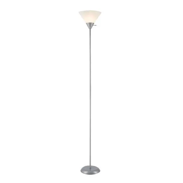Alt view image 5 of 7 - 677150 Elliott 72" Floor Lamp, Silver, White Plastic Shade, On/Off Rotary Switch on Shade, Standing, Living Room Decor, Bedroom, Tall, Corner Light