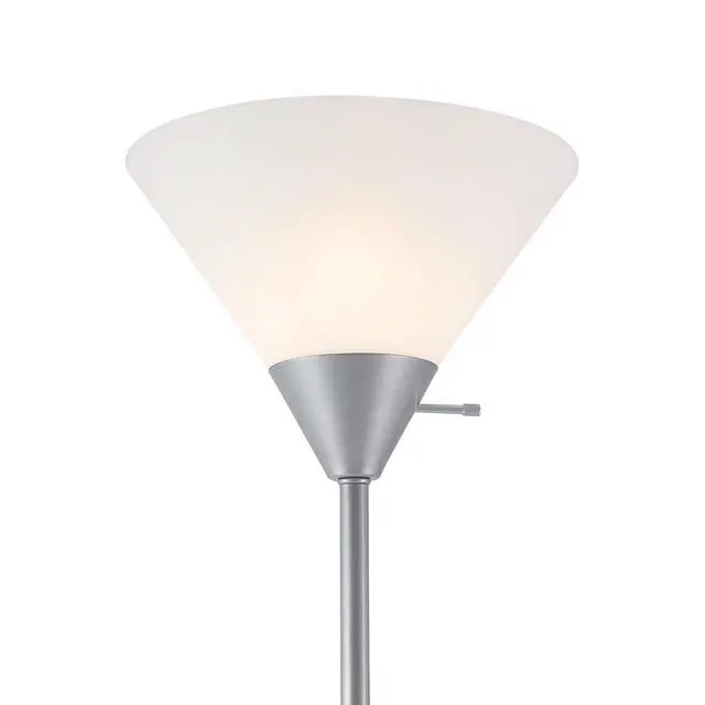 Alt view image 6 of 7 - 677150 Elliott 72" Floor Lamp, Silver, White Plastic Shade, On/Off Rotary Switch on Shade, Standing, Living Room Decor, Bedroom, Tall, Corner Light